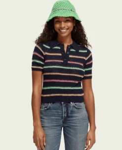 Scotch And Soda Scotch & Soda Stripe Knitted Blue Pullover