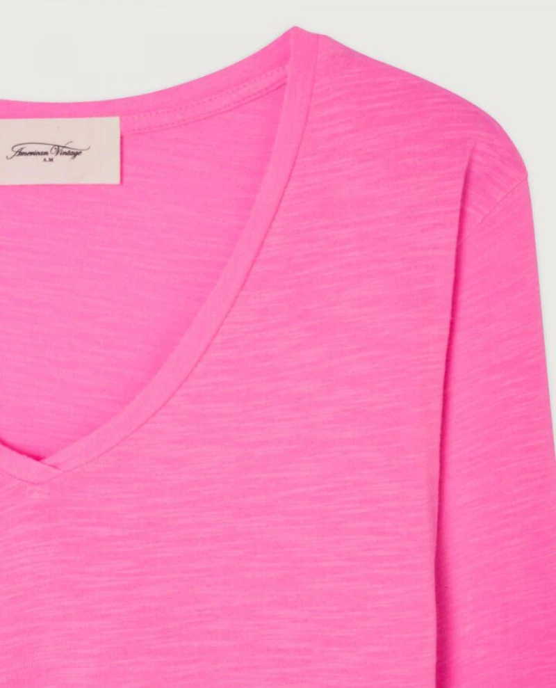 American Vintage Jacksonville Fluro Rose Long Sleeve T-Shirt - Image 2