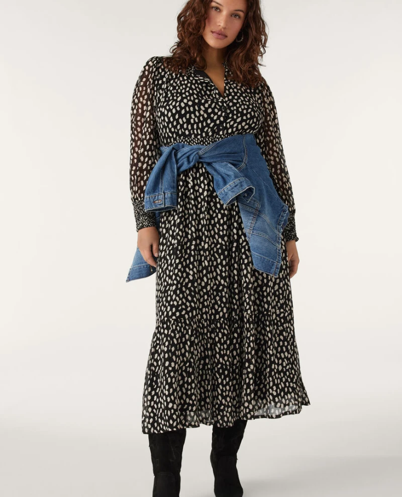 Ba&sh Bianca Black Spotty Midi Dress