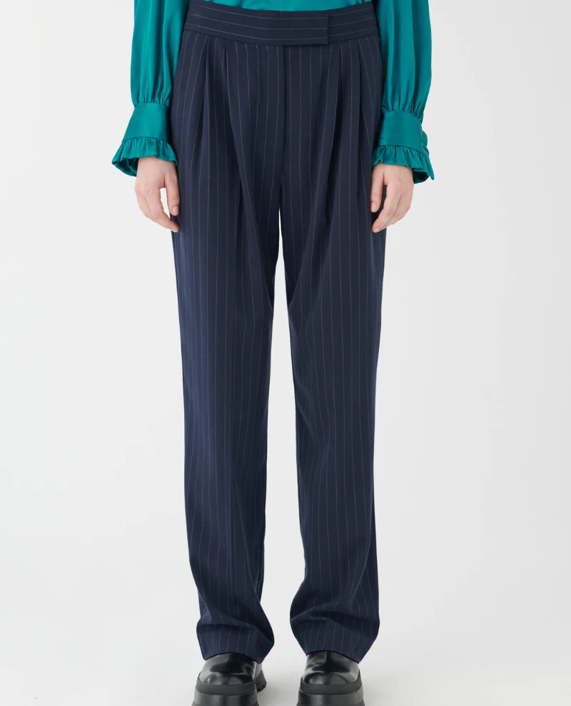 Dea Kudibal Rinina Blue Pinstripe Pleated Trousers - Image 4