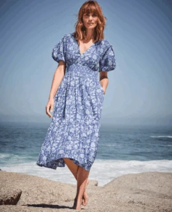 Dilli Grey Florentina V-Neck Patta Blue Dress