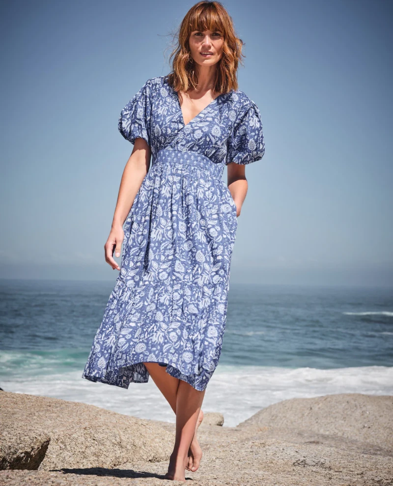 Dilli Grey Florentina V-Neck Patta Blue Dress