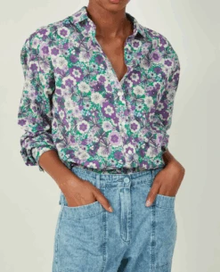 Hartford Charlot Violet & Green Woven Shirt