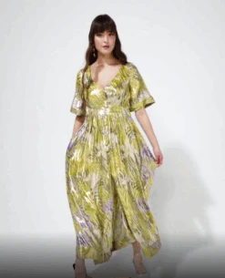 Hayley Menzies Button Down Tropical Hibiscus Jacquard Maxi Dress