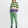 Ichi Dusty Chive Stripe Sleeve Knit