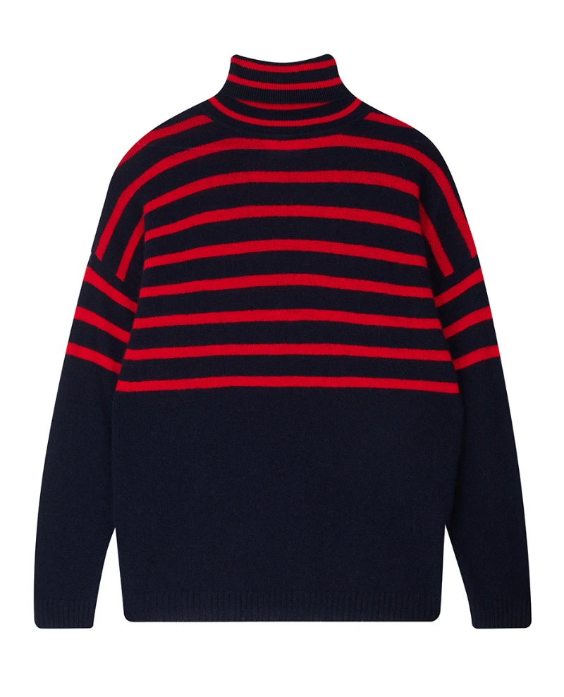 Jumper1234 Stripe Rollneck Navy Red Knit