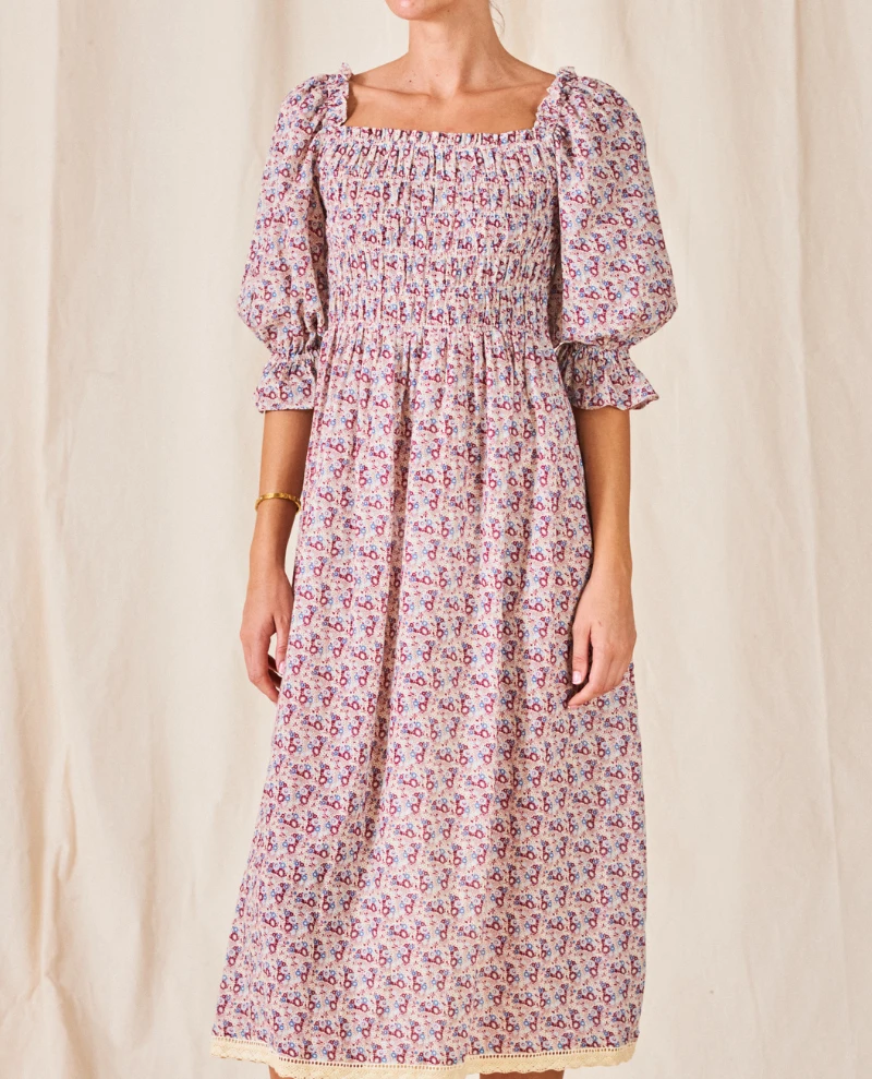 Mabe Derby Print Shirred Multicolor Midi Dress - Image 2