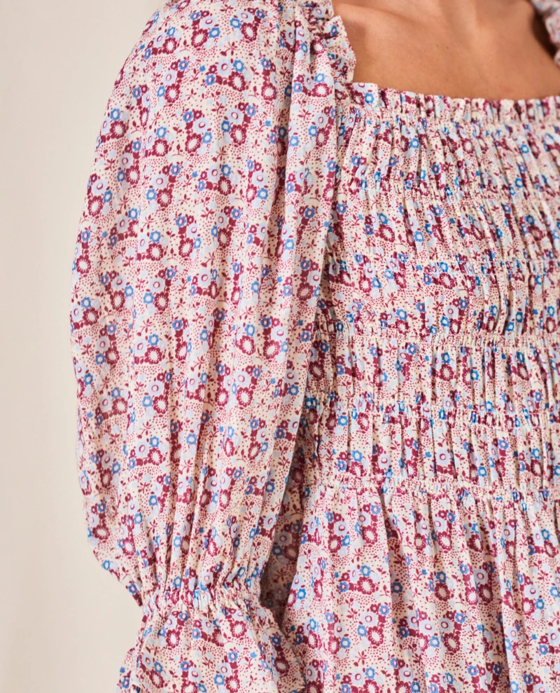 Mabe Derby Print Shirred Multicolor Midi Dress - Image 3