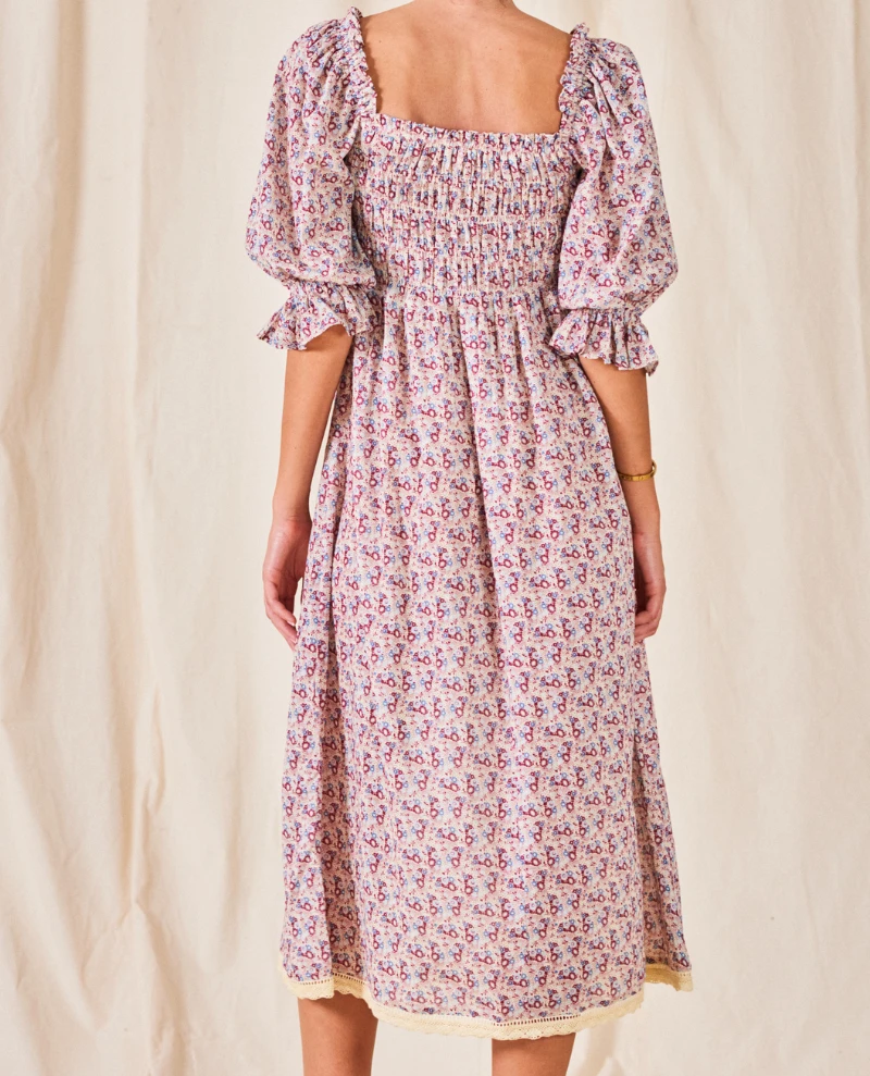 Mabe Derby Print Shirred Multicolor Midi Dress - Image 5