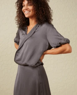 Yaya Magnet Grey Blouson Top