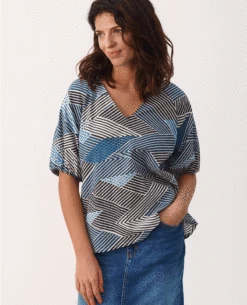 Part Two Brigitta Navy Zig Zag Blouse