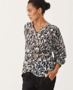 Part Two Tennie Texture Print Silver Blouse