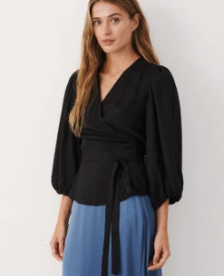 Part Two Tova Black Wrap Blouse